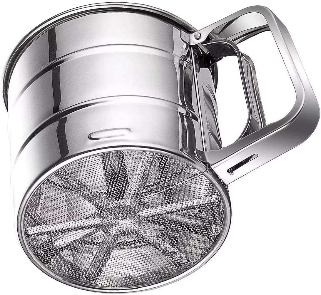 Stainless Steel Flour Sifter with Hand Press – Large Capacity Atta Chhani for Baking, Sugar, Coffee & Cocoa Powder (Silver)